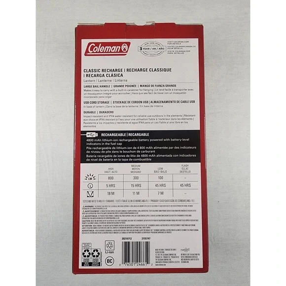 Coleman Lantern Classic Rechargeable 800 Lumen LED IPX4 Water Resistant Durable - Picture 2 of 5